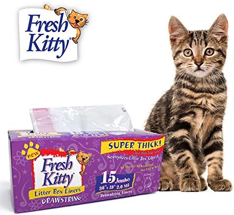 15 Count Fresh Kitty Litter Box Liners Super Thick, Durable, Easy Clean Up Jumbo Drawstring Scented Litter Pan Box Liners, Bags for Pet Cats by RoyalPetIncorporated