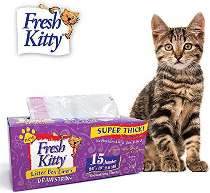15 Count Fresh Kitty Litter Box Liners Super Thick, Durable, Easy Clean Up Jumbo Drawstring Scented Litter Pan Box Liners, Bags for Pet Cats by RoyalPetIncorporated