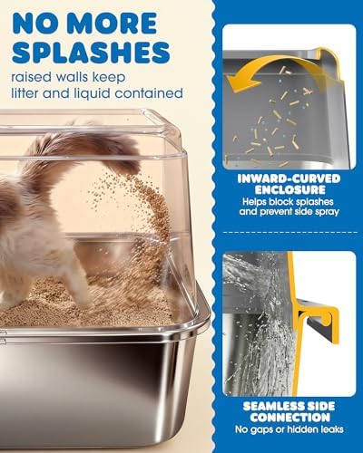 Powools Stainless Steel Cat Litter Box, High-Sided, Grey, M (2 Pack) - Image 4