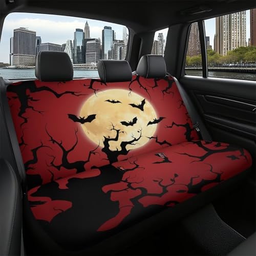 Car Rear Seat Covers Protector,Rear Cars Seat Cushion Dust and Scratch Proof Universal Fits Car,Truck,SUV,Vans Halloween Bat Branches-Red - Image 7