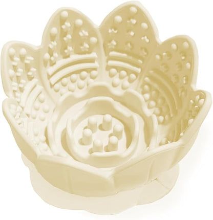 Dog Lick Bowl,Anxiety Relief Slow Feeder Dog Lick Mat Treat Dispenser, Non-Slip Licking Bowl Enrichment Toys for Small Medium Breeds Dogs (Beige, 12x12x7.6CM)