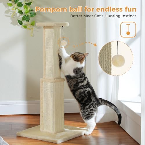 PAWZ Road Cat Scratching Post 32” Tall Square Cat Scratcher - Beige - Image 5