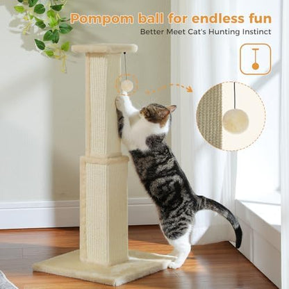 PAWZ Road Cat Scratching Post 32” Tall Square Cat Scratcher - Beige - Image 5