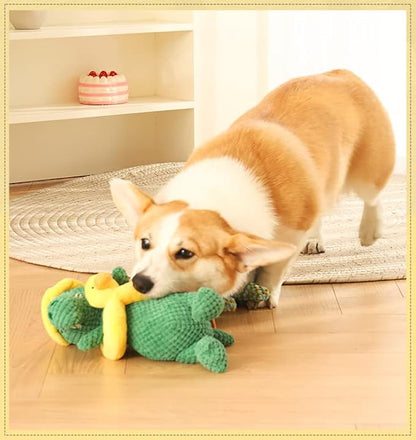 Squeaky Dinosaur Dog Toy - Multifunctional 2 in 1 Funny Plush Stuffed Animal Interactive Dog Toy Frisbee for Chewers Puppy Small Big Large Breed Dogs