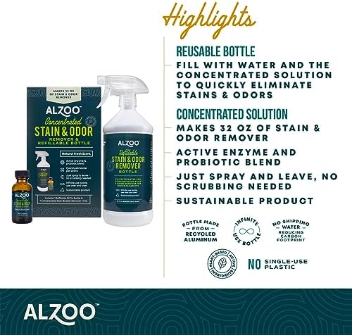 ALZOO Concentrated Stain & Odor Remover Bundle Bottle Set, Includes 32 Fl. Oz Refillable Bottle & 1.1 Oz. Concentrated Stain & Odor Remover, 100% Plant-Based Active Ingredients - Image 3