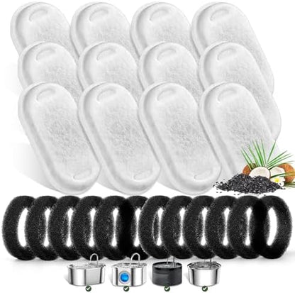 Cat Water Fountain Filters for Stainless Steel 67oz/2L Adjustable Water Flow Pet Fountain, 12 Pack Pet Replacement Filters with 12 Sponges by Monsin