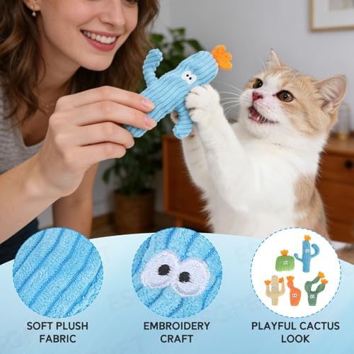 Catnip Cat Toys, 5 Pack Cactus Cat Toys with Organic Catnip, Interactive Chew & Kick Toys for Indoor Cats, Plush Teething Toys for Kittens, Fun Cactus Shape - Image 3
