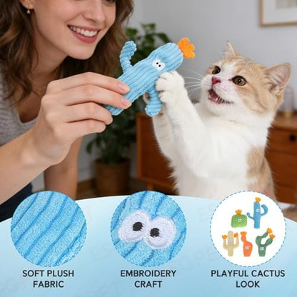 Catnip Cat Toys, 5 Pack Cactus Cat Toys with Organic Catnip, Interactive Chew & Kick Toys for Indoor Cats, Plush Teething Toys for Kittens, Fun Cactus Shape - Image 3