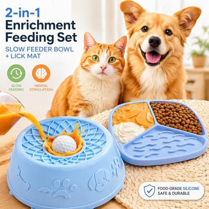 Slow Feeder Dog Bowls with Rolling Ball & Lick Mat for Dogs, Interactive Dog Enrichment Toy, Anti-Slip Puzzle Feeder for Yogurt, Bone Broth & Wet Food, Slow Eating Bowl for Small, Medium & Large Dogs - Image 3