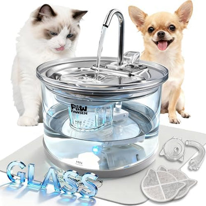 Glass Cat Water Fountain 70oz Dishwasher Safe Pet & Dog Fountain by PAWPAWSEN