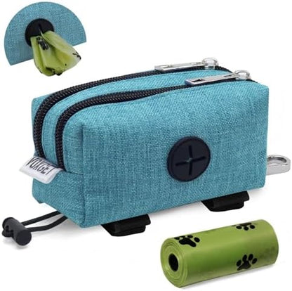 Dog Poop Bag Holder with Treat Pouch, 2 Zipper Pockets & Leash Clip by VOXGET