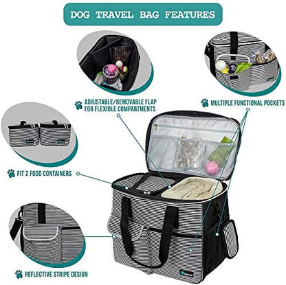 PetAmi Dog Travel Bag Organizer, Pet Supplies Tote, Stripe Black Large - Image 4