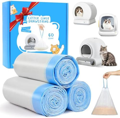 60 Count Cat Litter Box Liners Bags, Extra-Thick Cat Waste Bags for Self-Cleaning Litter Box, Drawstring Litter Liner Trash Bags for Automatic Box Self Cleaning-17.7" x 19.68" by Unknown