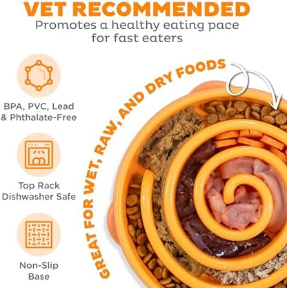 Outward Hound Fun Feeder Slo Bowl – Large 4‑Cup Capacity, Slow Feeding, Medium to Large Dogs, Non‑Slip, Orange, Swirl Pattern - Image 3