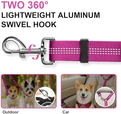 MingXpet Double Dog Leash for Two Dogs, No Pull Dog Leash, 360° Swivel No Tangle for Large Dogs Walking & Training, Shock Absorbing Reflective Bungee, Rose - Image 3