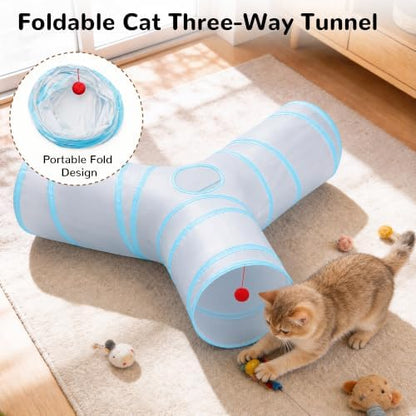 Tempcore Cat Tunnel, 3-Way Collapsible Toy, Large Size Light Grey & Blue - Image 6