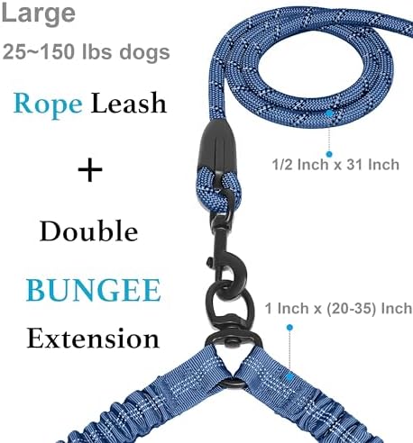 iYoShop Double Dog Leash, 360° Swivel, No Tangle, Large, True Navy - Image 2