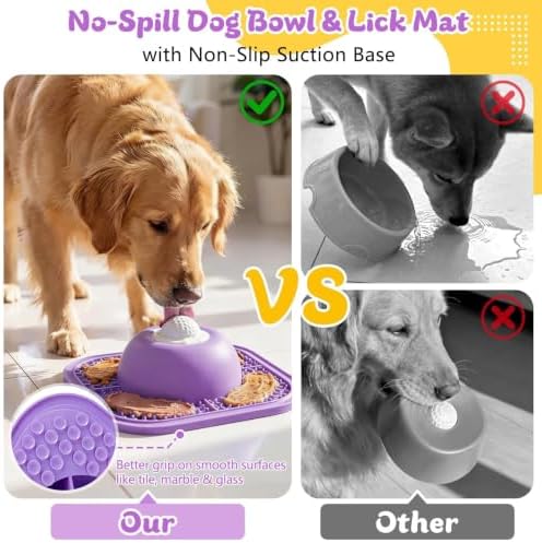 Slow Feeder Dog Bowls & Lick Mat for Liquid and Thick Treat, Anti-Slip Dog Lick Bowl with Interactive Rolling Ball, 5/6 Cup Pup Licking Toy for Large Medium Small Dogs and Cats Purple - Image 5
