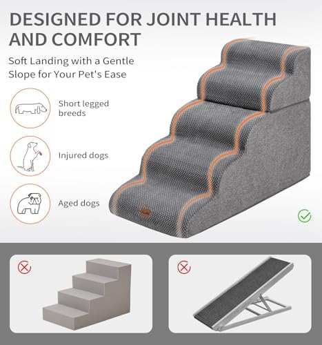 Made4Pets Dog Stairs Ramp for High Beds, 22.8" 5-Step Foam Pet Steps, Grey - Image 4