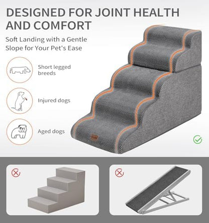 Made4Pets Dog Stairs Ramp for High Beds, 22.8" 5-Step Foam Pet Steps, Grey - Image 4