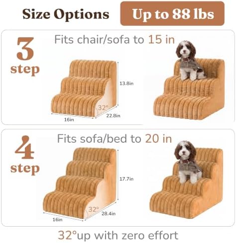 Den&Den 4 Step Dog Stairs for Small Dogs, 17.7" H High-Density Camel Steps - Image 3