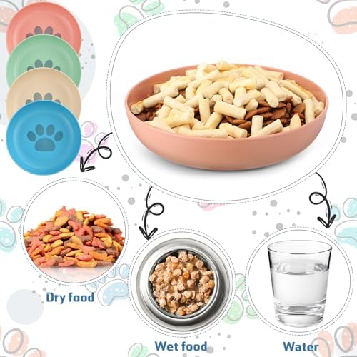 Tioncy 24 Pcs Cat Food Bowl 5.5'' Fatigue Relief Shallow Cat Food Dish Wide and Small Pet Wet Plate Wide Stray Wet Feeding Bowl for Ferrets Feral Short Legged Kitten, Wheat Straw(Four Color,Cute) - Image 6