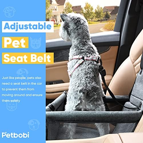 Petbobi Pet Reinforce Car Booster Seat for Dog Portable and Breathable car Booster seat with Seat Belt Dog Carrier Safety car seat for Travel, with Clip on Leash with PVC Tube (Cationic Fabric Grey) - Image 4