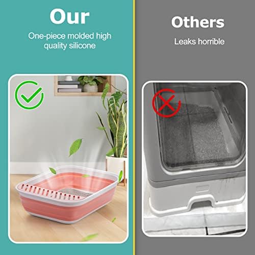 Open Top Cat Litter Box, Large Foldable Cat Potty Height-Adjustable Sides Anti-Splash, Open Air Kitty Litter Pan No Smell, Cat Toilet Easy Clean with Cat Litter Scoop (Pink) - Image 4