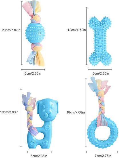 Dog Chew Toys, 7pcs Dog Puppies Teething Chewing Toy Set with Ball and Colorful Ropes, Interactive Pet Toys for Small and Medium Dogs (Blue)