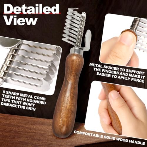 Dog Dematting Comb with Wooden Handle Undercoat Rake for Dogs - Image 3