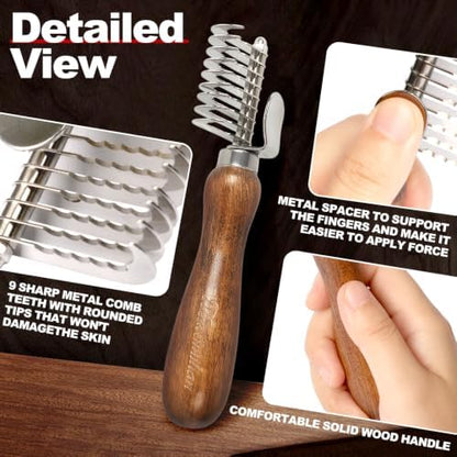 Dog Dematting Comb with Wooden Handle Undercoat Rake for Dogs - Image 3