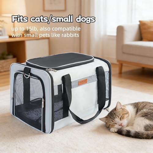 YUNIQUE Soft-Sided Cat & Dog Carrier for Pets Up to 15 Lbs, Airline Approved Collapsible Travel Puppy Carrier with Lightweight Fabric Design (lightgrey) - Image 5