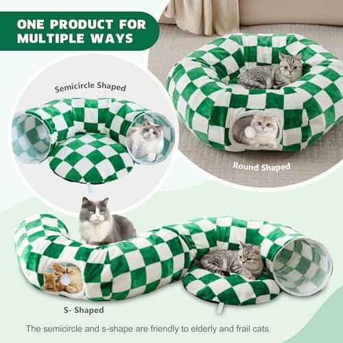 Cute Round Cat Tunnel for Indoor Cats, Green/White - Image 2
