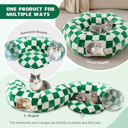 Cute Round Cat Tunnel for Indoor Cats, Green/White - Image 2