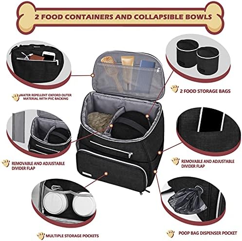 BAGLHER丨Dog Travel Bag Backpack, Airline Approved Pet Supplies Backpack, Dog Travel Bag with 2 Silicone Collapsible Bowls and 2 Food Baskets, Black - Image 2