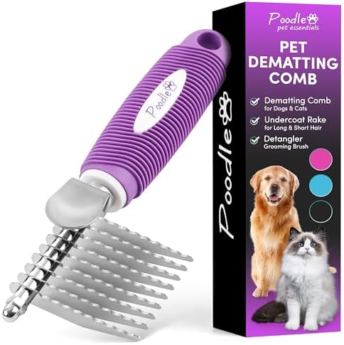 Poodle Pet Bundle - Dematting Fur Rake Comb Brush Tool with Steel Safety Blades for Detangling Matted or Knotted Undercoat Hair and Slicker Brush for Small and Large Dogs Pet Hair Remover - Image 2