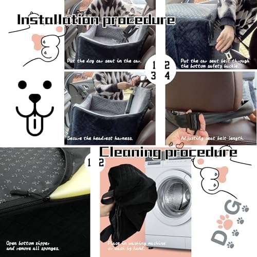 Dog Booster Car Seat for Dogs under 35lbs,Elevated Pets Seat with Safety Strap,Ultra Soft Fabric and Memory Foam Car Dog Bed,Safety,Comfy,Non-Slip&Washable Carseat Cushion for Travel,Cars,SUV.(H-Grey) - Image 6