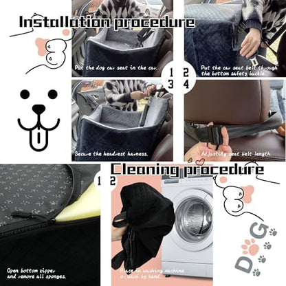 Dog Car Seats-Memory Sponge and Velvet Pet Booster Car Seat,Safety and Comfy,Ride Height 6" Elevated Enough to See Out the Window,Both Front and Back Seats Apply,Esay to Install and Clean.(H-Black) - Image 6
