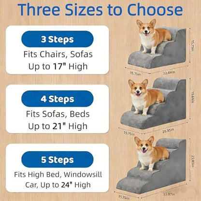 Simple Deluxe Dog Stairs for Small Dogs, 5-Step Curved Dog Step for Puppy, Older Cat, Medium Pet Ramp for Sofa, Couch or Chair, Indoor Non-Slip Pet Ladder with High Density Foam, Gray - Image 3