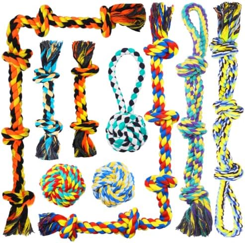 Speedy Panther 9 Pack Large Dog Rope Toys for Aggressive Chewers, 5 Knots Indestructible Chew Toy Kit for Medium Large Dogs, Puppy Teething Tug Toy, Colourful Cotton Dog Rope Toys by Speedy+Panther