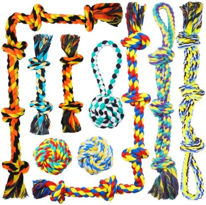 Speedy Panther 9 Pack Large Dog Rope Toys for Aggressive Chewers, 5 Knots Indestructible Chew Toy Kit for Medium Large Dogs, Puppy Teething Tug Toy, Colourful Cotton Dog Rope Toys by Speedy+Panther