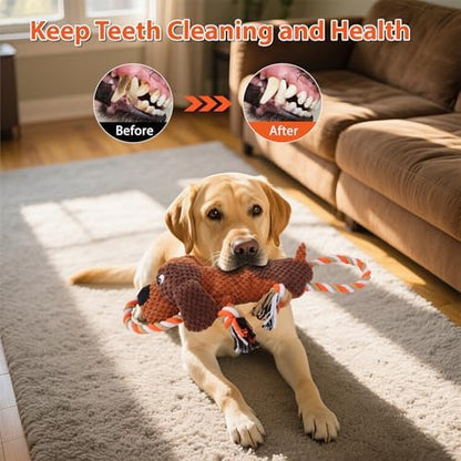Drmstow Dog Toys for Aggressive Chewers, Squeaky Plush Chew Toy with Crinkle, Interactive Rope Tug of War Toy for Large Dogs to Keep Them Busy - Image 3