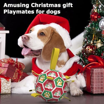 QDAN Christmas Dog Toys: Dog Soccer Ball with Straps for Outdoor Play, Tug of War, Puppy Gifts Durable 8-Inch Dog Balls for Medium Large Dogs - Image 2