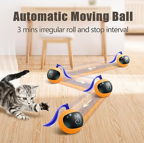 Migipaws Interactive Cat Ball Toy Set, Fun Tracker, Automatic Rolling Chase Ball with Fluffy Tail, A Small Mice, Rechargeable (Orange) - Image 2