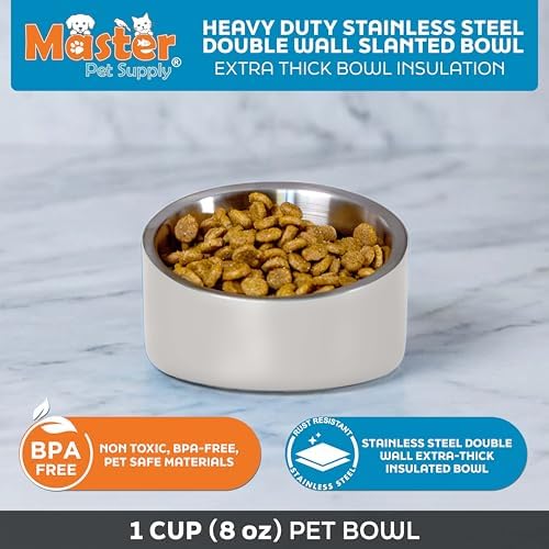 Master Pet Supply Stainless Steel Slanted Dog Cat Food Bowl 8 oz Bone White - Image 3