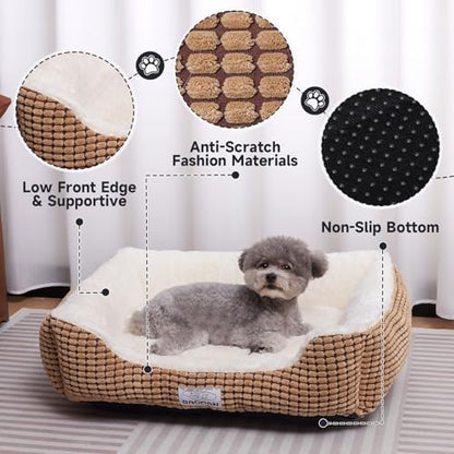 Dog Beds for Small Medium Dogs Washable, Calming Dog Bed Small Size Dog, Orthopedic Dog Bed, Warming Soft Calming Sleeping Puppy Bed Durable Pet Bed with Anti-Slip Bottom (25 inch, Coffee) - Image 4