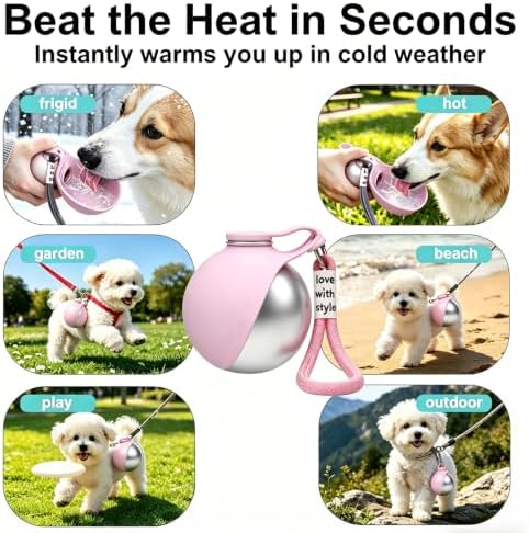 Portable Dog Water Bottle, Flip-Top Silicone Bowl Design, Insulated Hot & Cold Retention Material, One-Hand Leakproof Use, Perfect for Walking & Hiking, 10oz (Pink, No Print) - Image 2
