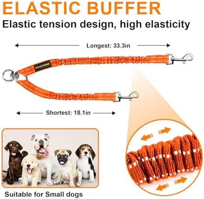 MingXpet 2 Dog Leash, Dog Leash for 2 Dogs, 360° Swivel No Tangle Double Walking Training Leashes for Large Dogs that Pull, Comfortable Shock Absorbing Reflective Bungee, Orange - Image 2