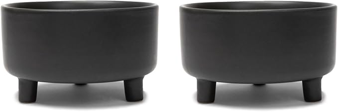 Waggo Uplift Ceramic Dog Bowl for Small Medium and Large Breeds - Set of 2 Heavyweight and Durable Pet Food and Water Dish Crock, Dishwasher Safe, Modern, Elevated Feeder (Black, Large)