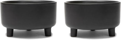 Waggo Uplift Ceramic Dog Bowl for Small Medium and Large Breeds - Set of 2 Heavyweight and Durable Pet Food and Water Dish Crock, Dishwasher Safe, Modern, Elevated Feeder (Black, Large)